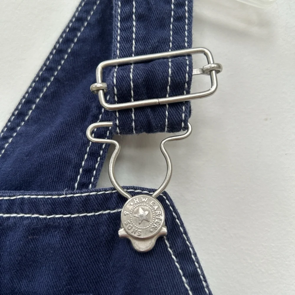 Vintage carters toddler boys Navy blue denim overalls white stitching #dungarees